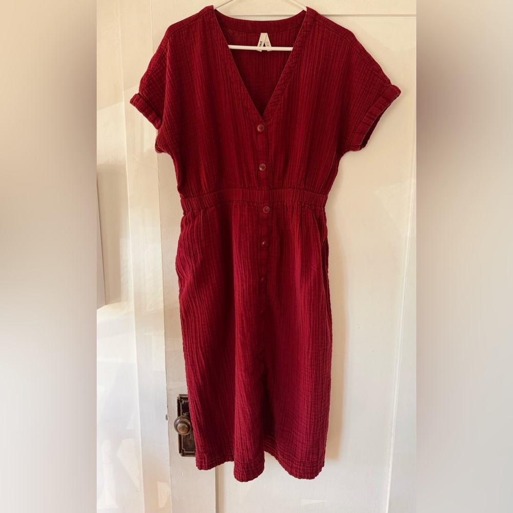 Pact Coastal Double Gauze Short Sleeve Organic Cotton Dress